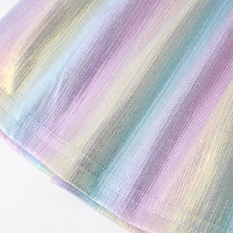 (In Stock A1-4-1)Girls Spring Rainbow Laser Smock Dress