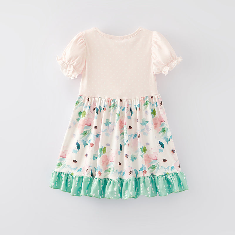 (In Stock E30-5-3)Girls Spring Pink Floral Print Milk Silk Dress