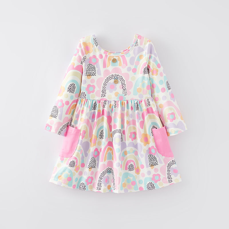 (In Stock E23-4-3)One Pack(8 Pieces total) Sale Girls Spring Floral Print Dress