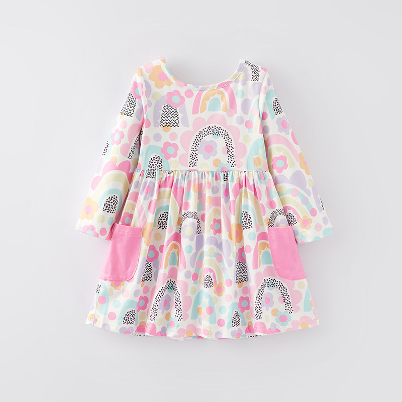 (In Stock E23-4-3)One Pack(8 Pieces total) Sale Girls Spring Floral Print Dress