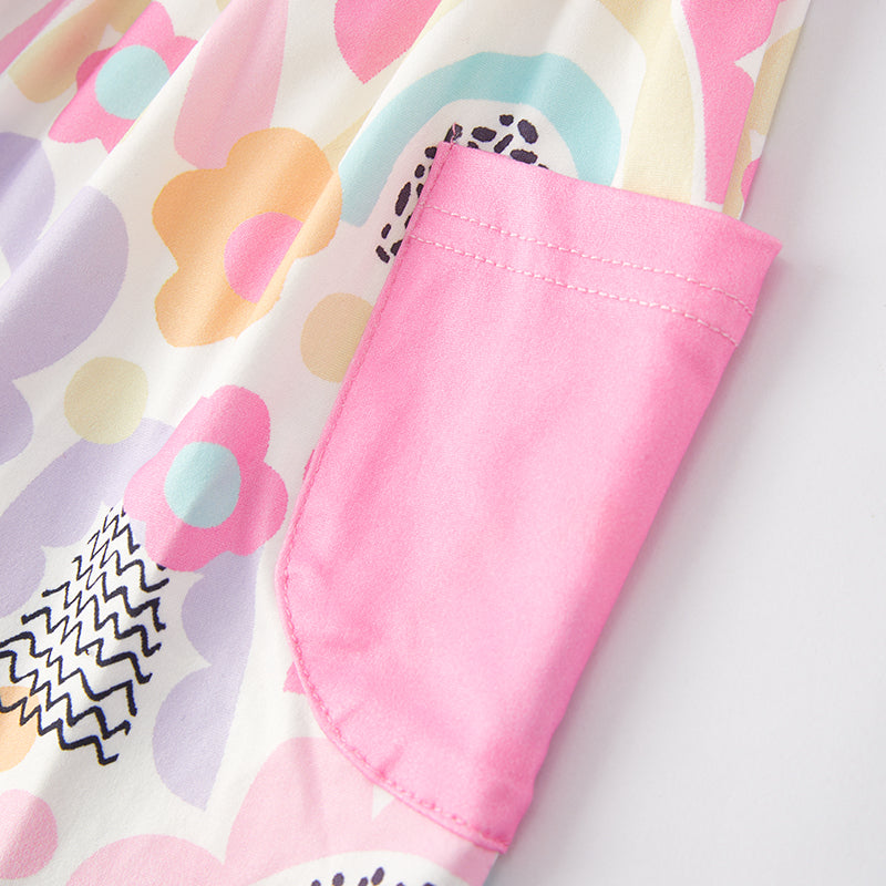 (In Stock E23-4-3)One Pack(8 Pieces total) Sale Girls Spring Floral Print Dress