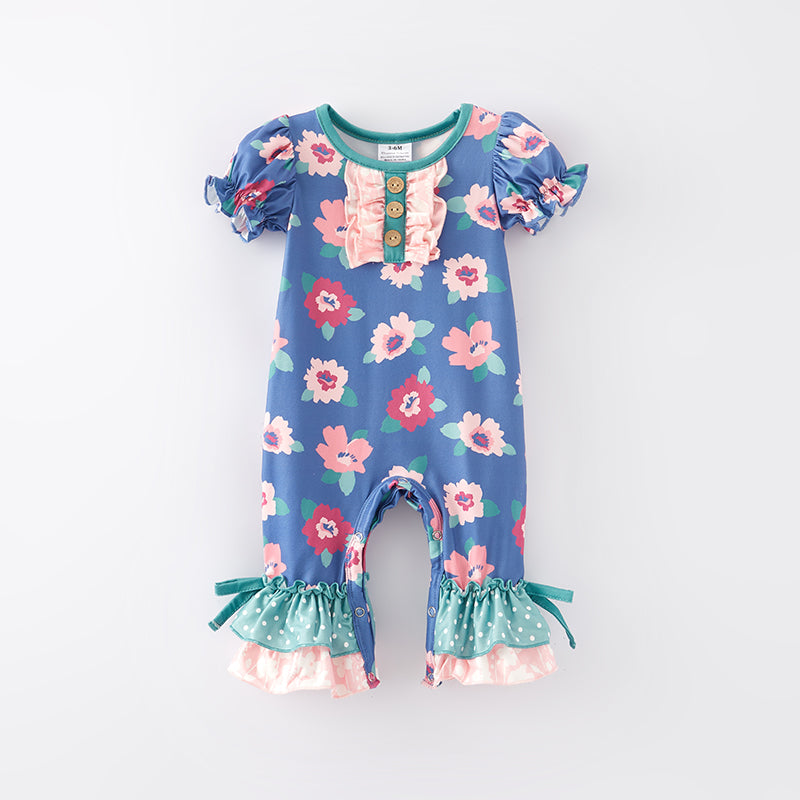 (In Stock E29-5-1)One Pack(2 Pieces total) Sale Baby Girls Spring Floral Print Romper