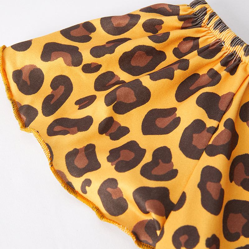 (In Stock E24-3-2)Girls Spring Leopard Sunflower Print Outfit Set