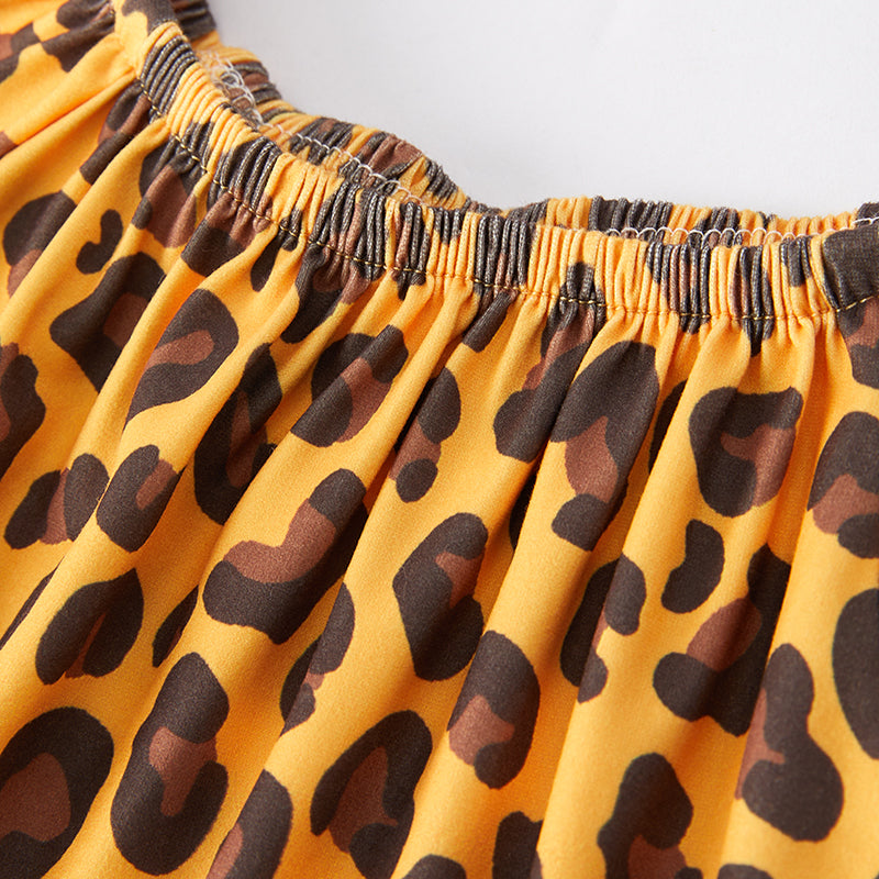 (In Stock E24-3-2)Girls Spring Leopard Sunflower Print Outfit Set