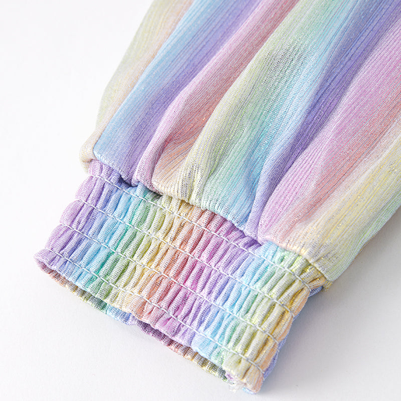 (In Stock A2-7-1)Girls Spring Rainbow Laser Smock Jumpsuit