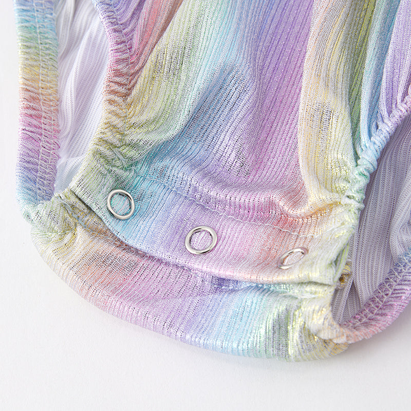 (In Stock A1-3-1)Baby Girls Spring Rainbow Laser Smock Romper