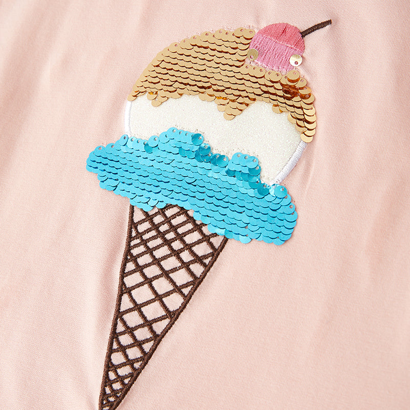 (In Stock E26-5-1)Girls Spring and Summer Ice Cream Sequin Denim Short Set