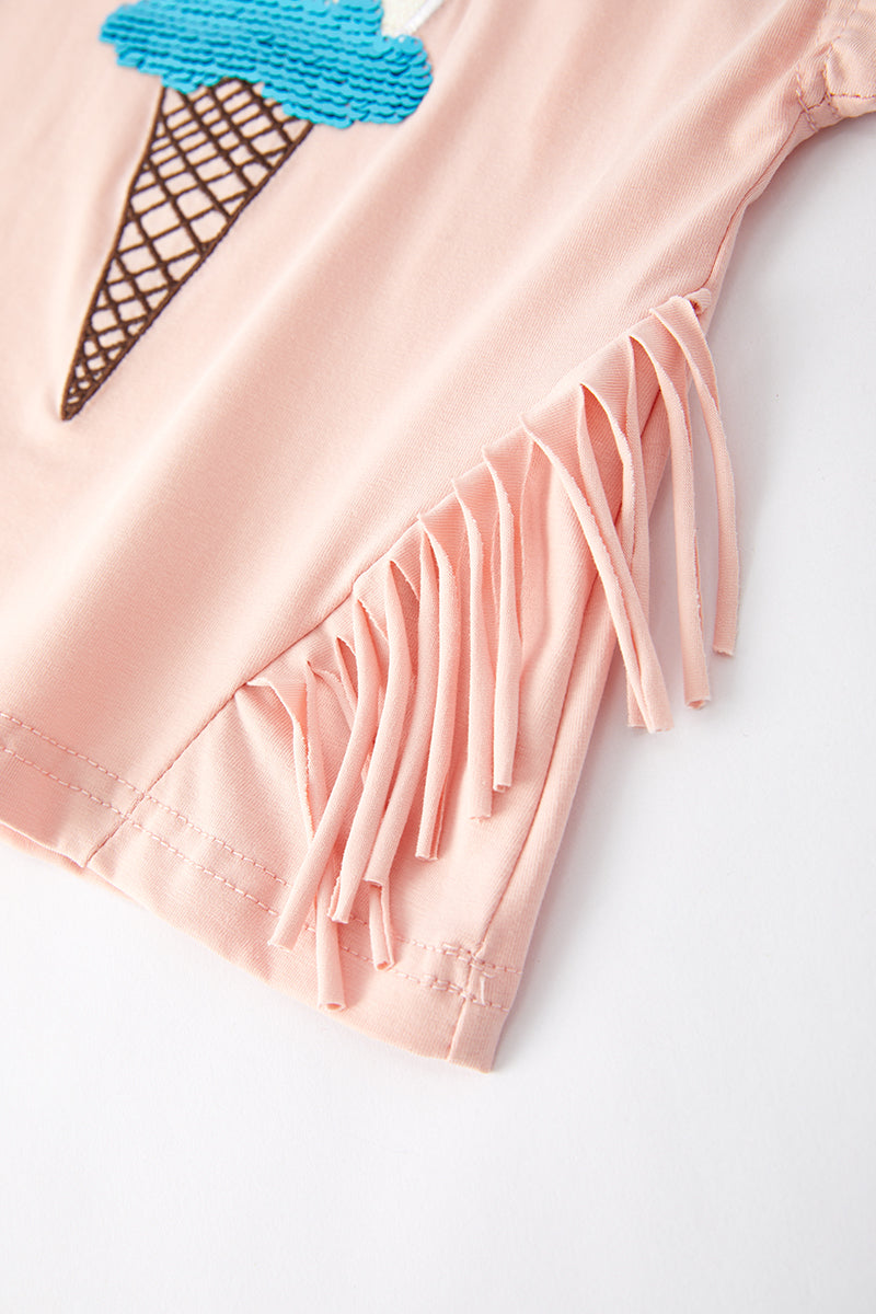 (In Stock E26-5-1)Girls Spring and Summer Ice Cream Sequin Denim Short Set