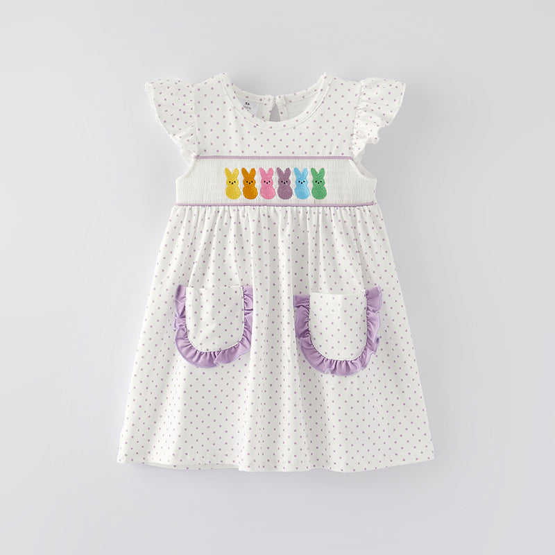 (In Stock E5-4-3)Girls Easter Bunny Embroidery Smocked Dress