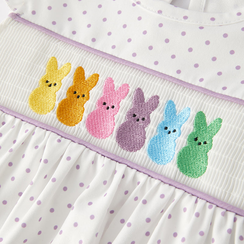 (In Stock E5-4-3)Girls Easter Bunny Embroidery Smocked Dress