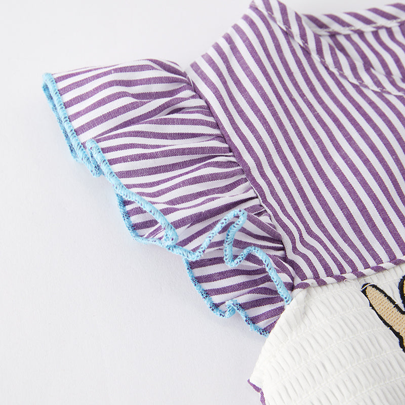 (In Stock E5-3-2)Girls Easter Bunny Embroidery Smocked Cotton Dress