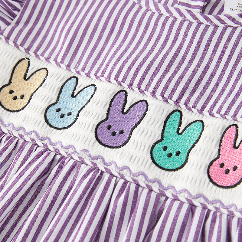 (In Stock E5-3-2)Girls Easter Bunny Embroidery Smocked Cotton Dress