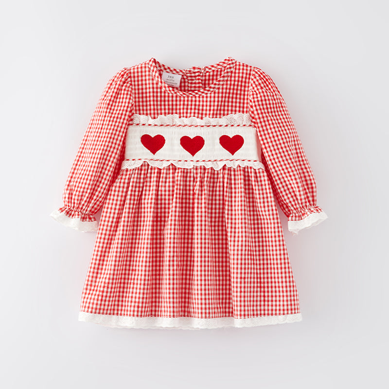 (In Stock E10-1-1)One Pack(10 Pieces total) Sale Girls Valentine's Day Embroidery Smocked Dress