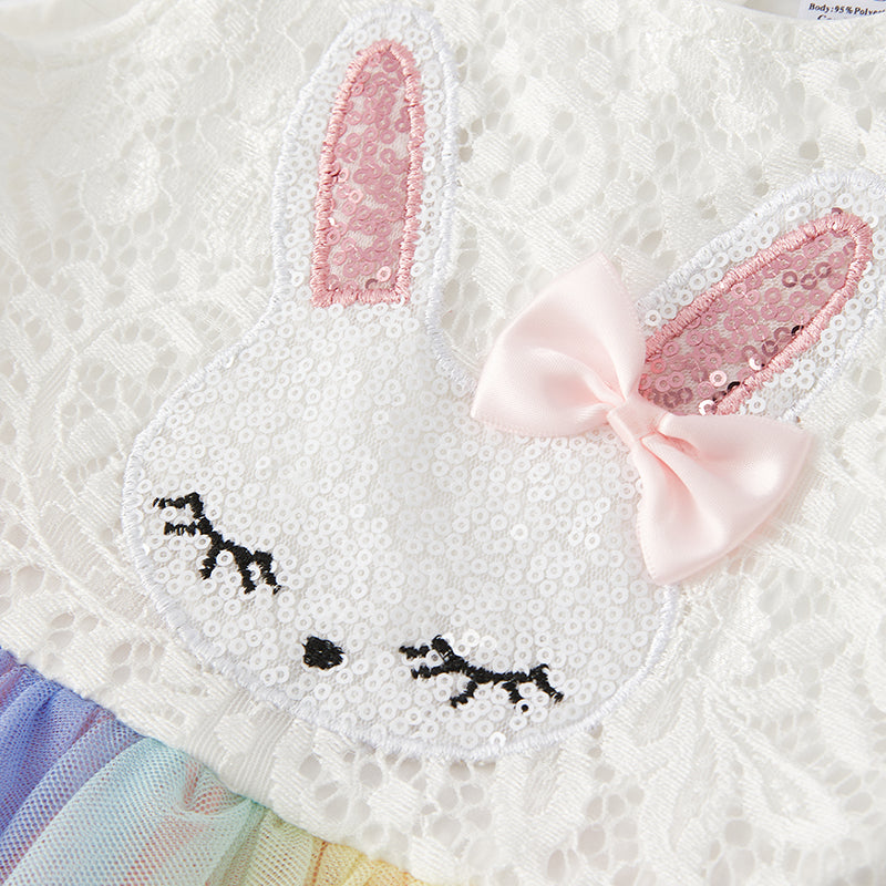 (In Stock E13-3-3)Girls Easter Bunny Applique Lace Tulle Dress