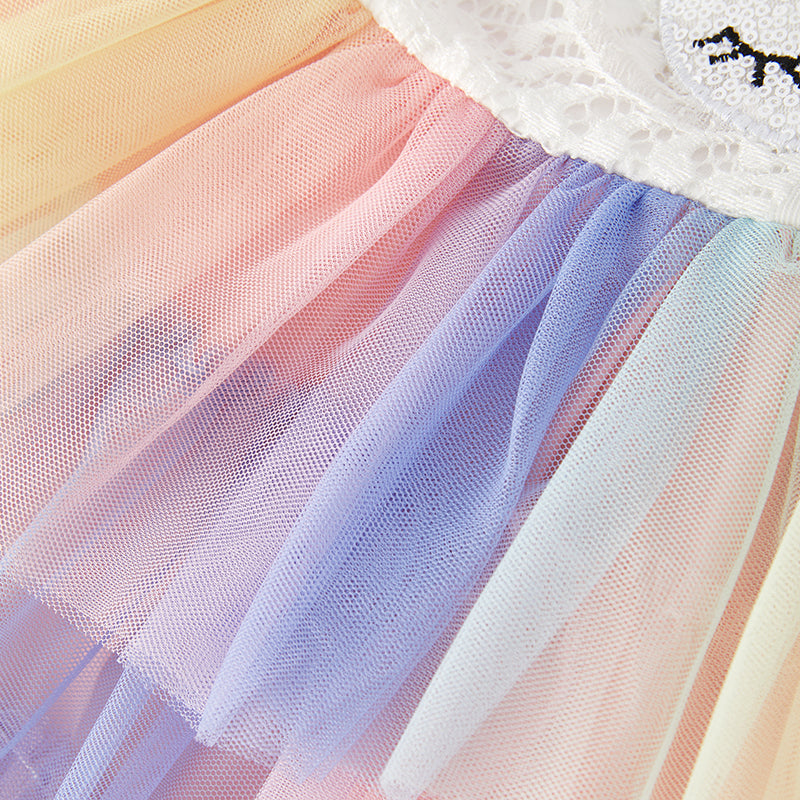 (In Stock E13-3-3)Girls Easter Bunny Applique Lace Tulle Dress