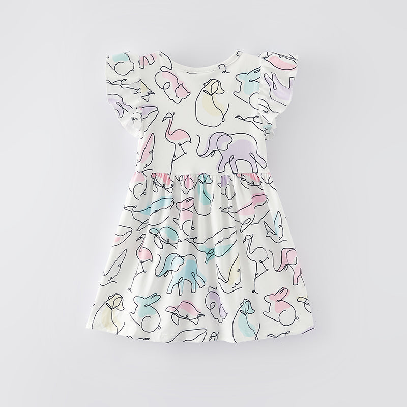 (In Stock L10-1-1)Girls Spring and Summer Animals Print Dress