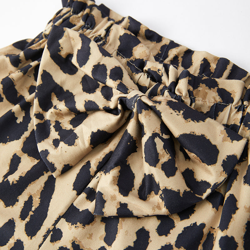 (In Stock L9-3-2 L11-4-2)Girls Spring and Summer Leopard Print Smocked Short Set