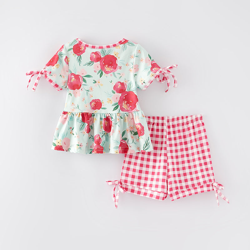 (In Stock L9-4-2)Girls Spring and Summer Floral Print Short Set
