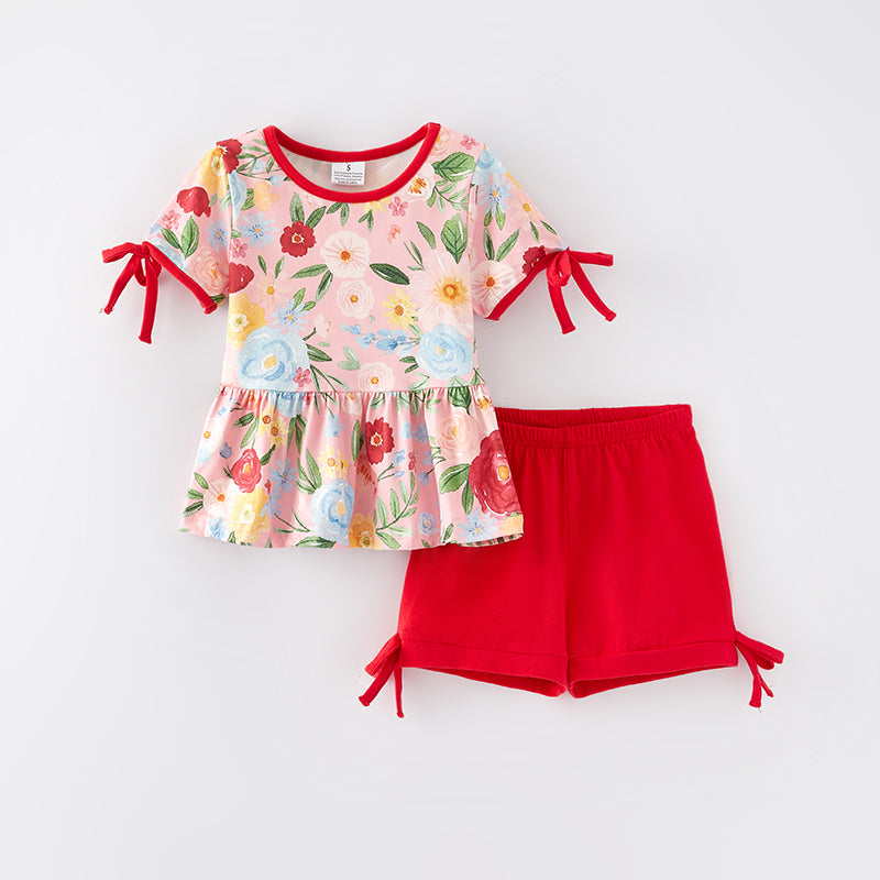 (In Stock)Girls Spring and Summer Floral Print Short Set