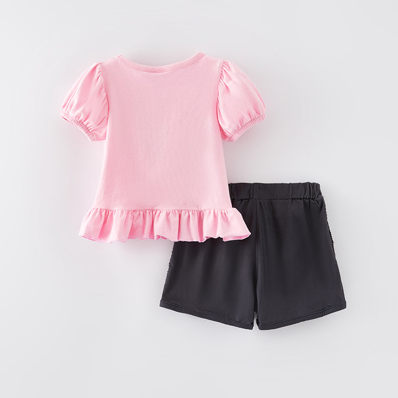 (In Stock L9-2-3)Girls Spring and Summer Butterfly Print Sequin Short Set