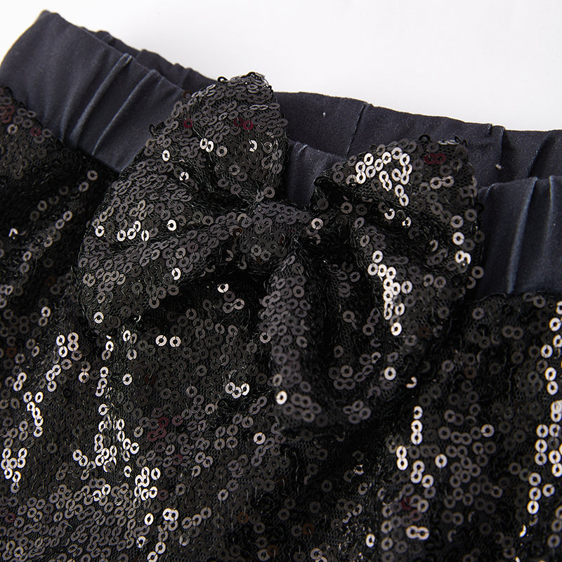 (In Stock L9-2-3)Girls Spring and Summer Butterfly Print Sequin Short Set