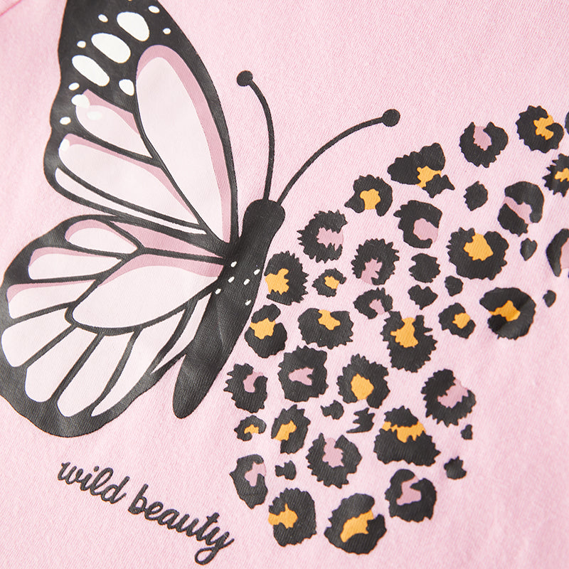 (In Stock L9-2-3)Girls Spring and Summer Butterfly Print Sequin Short Set