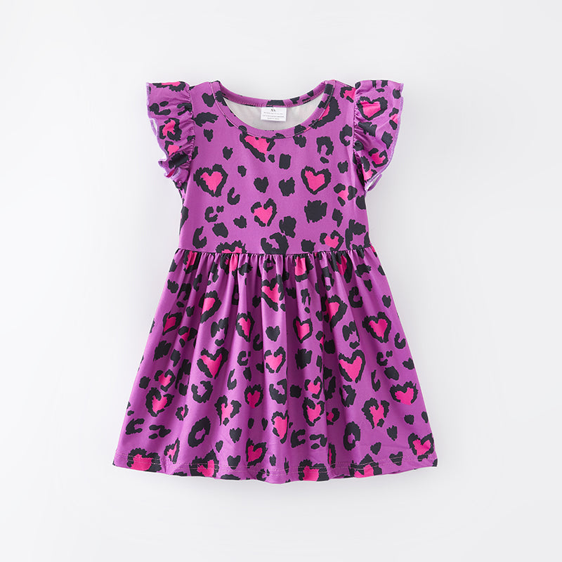 (In Stock L10-1-3)Girls Spring and Summer Purple Leopard Print Dress