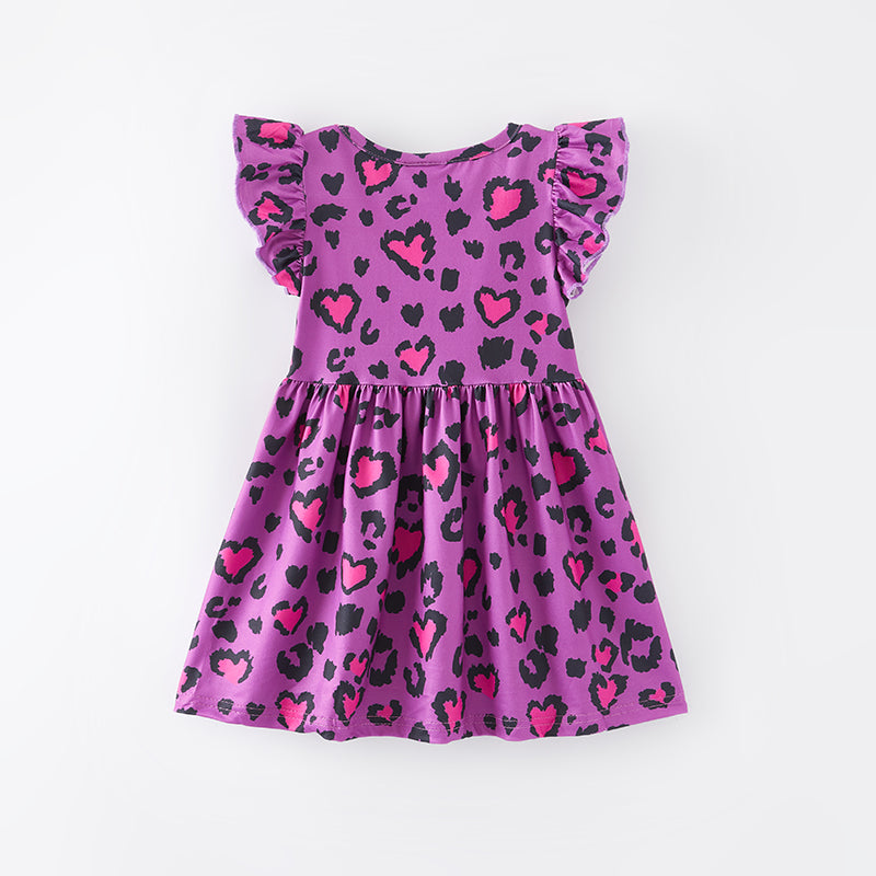 (In Stock L10-1-3)Girls Spring and Summer Purple Leopard Print Dress