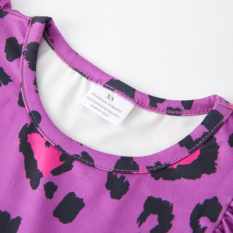 (In Stock L10-1-3)Girls Spring and Summer Purple Leopard Print Dress