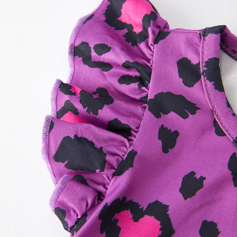 (In Stock L10-1-3)Girls Spring and Summer Purple Leopard Print Dress