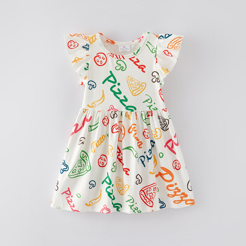 (In Stock L10-1-2)Girls Spring and Summer Pizza Print Dress