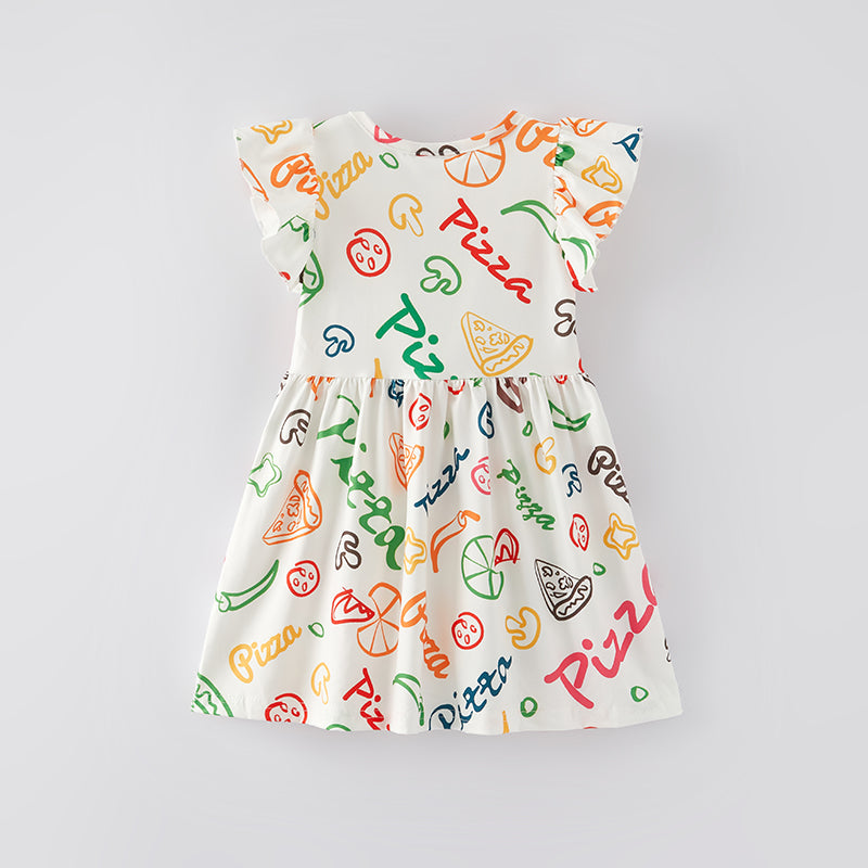 (In Stock L10-1-2)Girls Spring and Summer Pizza Print Dress