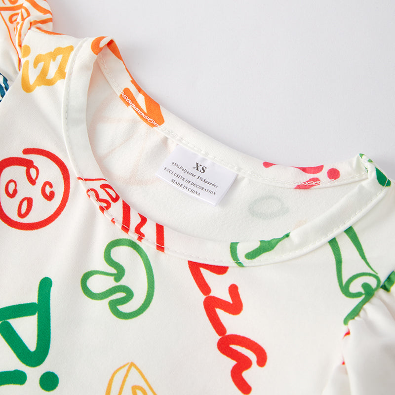 (In Stock L10-1-2)Girls Spring and Summer Pizza Print Dress