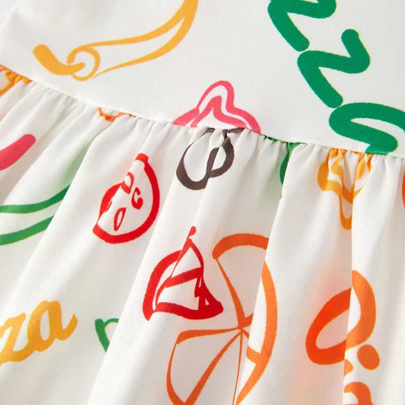 (In Stock L10-1-2)Girls Spring and Summer Pizza Print Dress