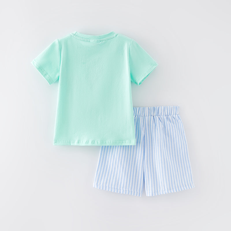 (In Stock A6-7-2)Boys Easter Embroidery Smocked Outfit Set