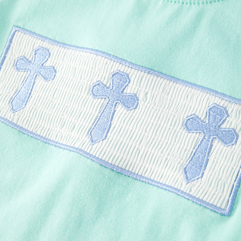 (In Stock A6-7-2)Boys Easter Embroidery Smocked Outfit Set