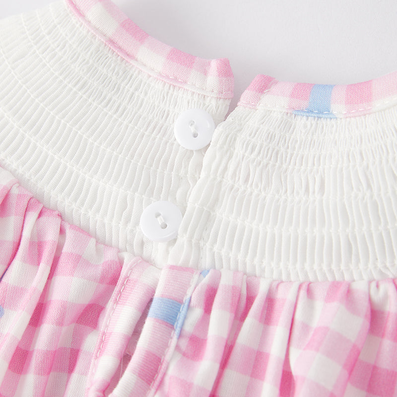 (In Stock A6-7-1)Baby Girls Easter Embroidery Smocked Bloomer Set