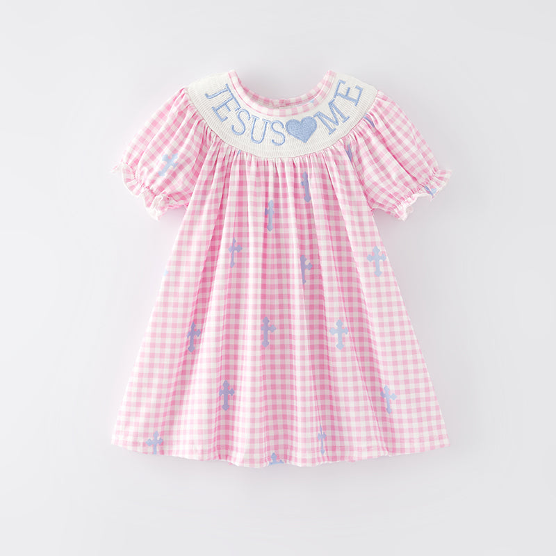 (In Stock A6-7-2)Girls Easter Embroidery Smocked Dress