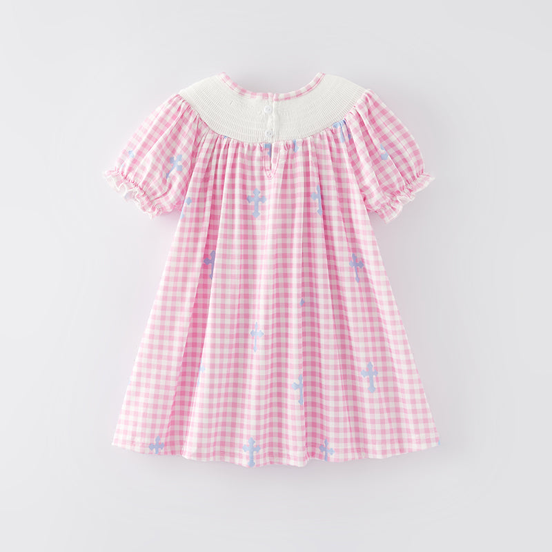 (In Stock A6-7-2)Girls Easter Embroidery Smocked Dress