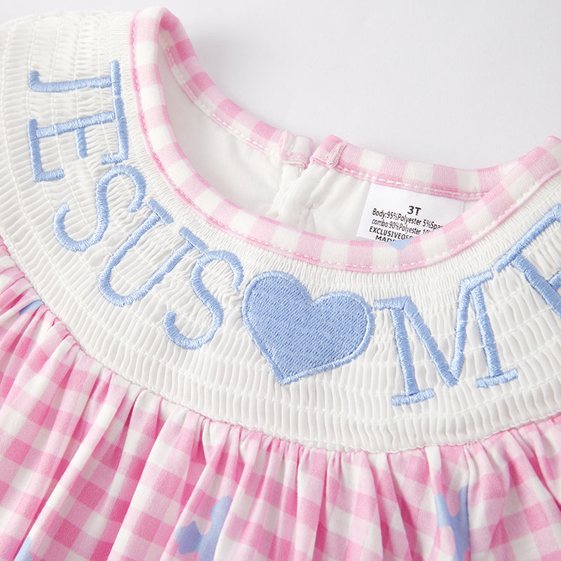 (In Stock A6-7-2)Girls Easter Embroidery Smocked Dress