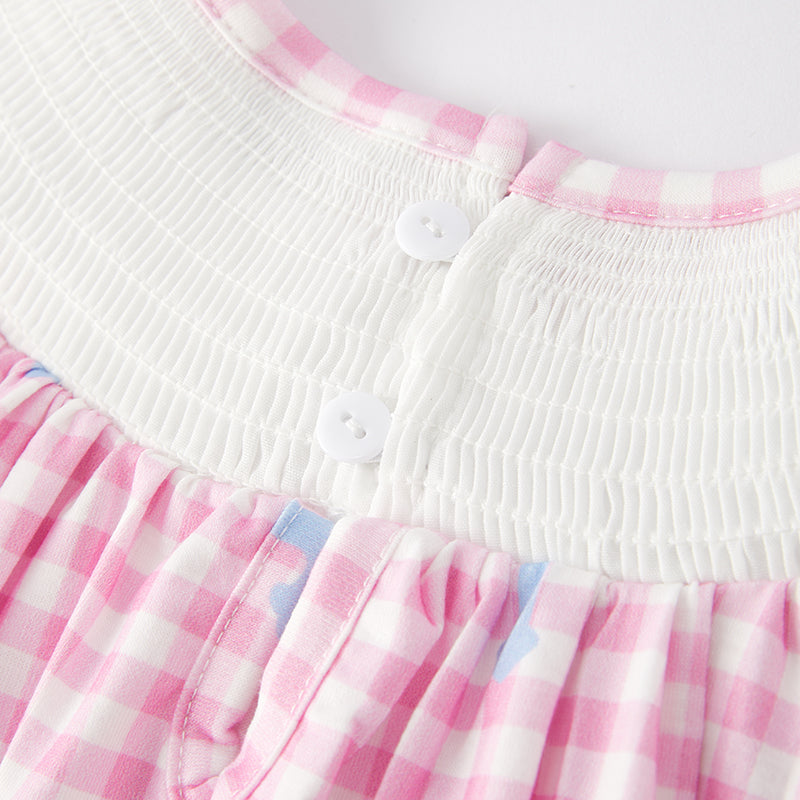 (In Stock A6-7-2)Girls Easter Embroidery Smocked Dress