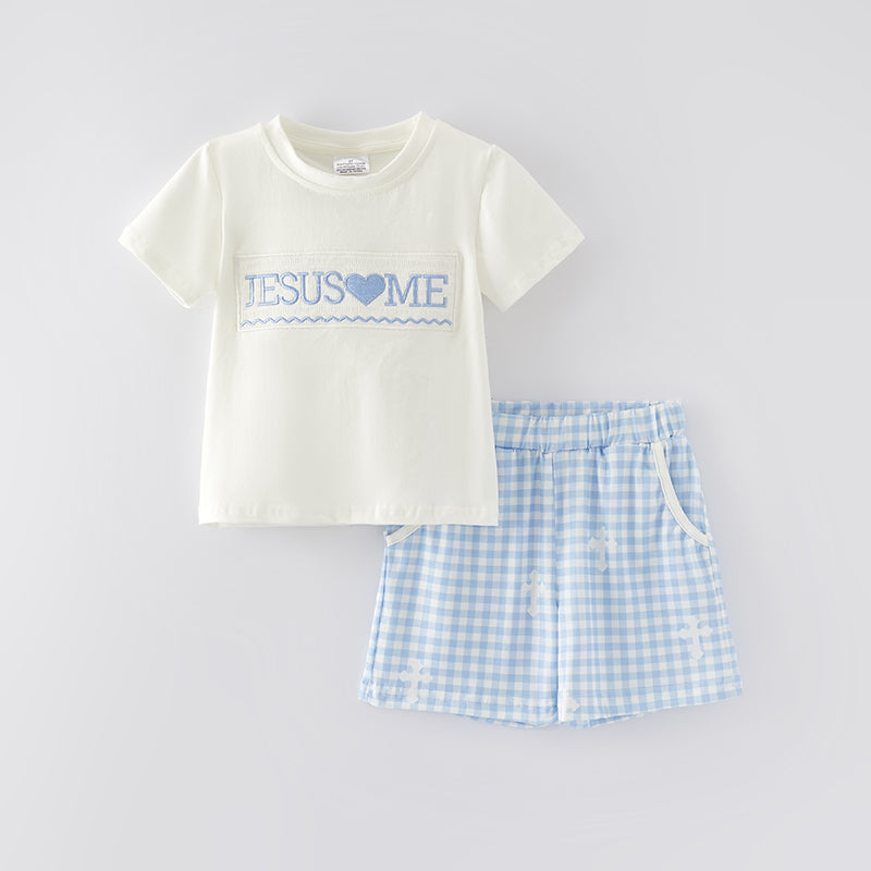 (In Stock A5-5-2)Boys Easter Embroidery Smocked Outfit Set