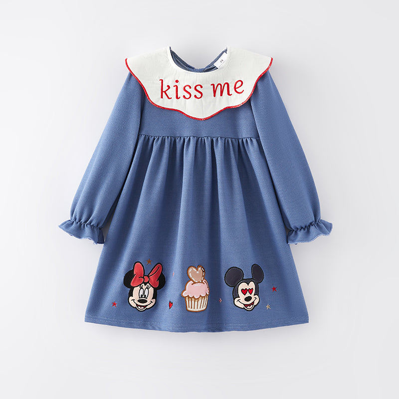 (In Stock)Girls Valentine's Day Cartoon Applique Dress