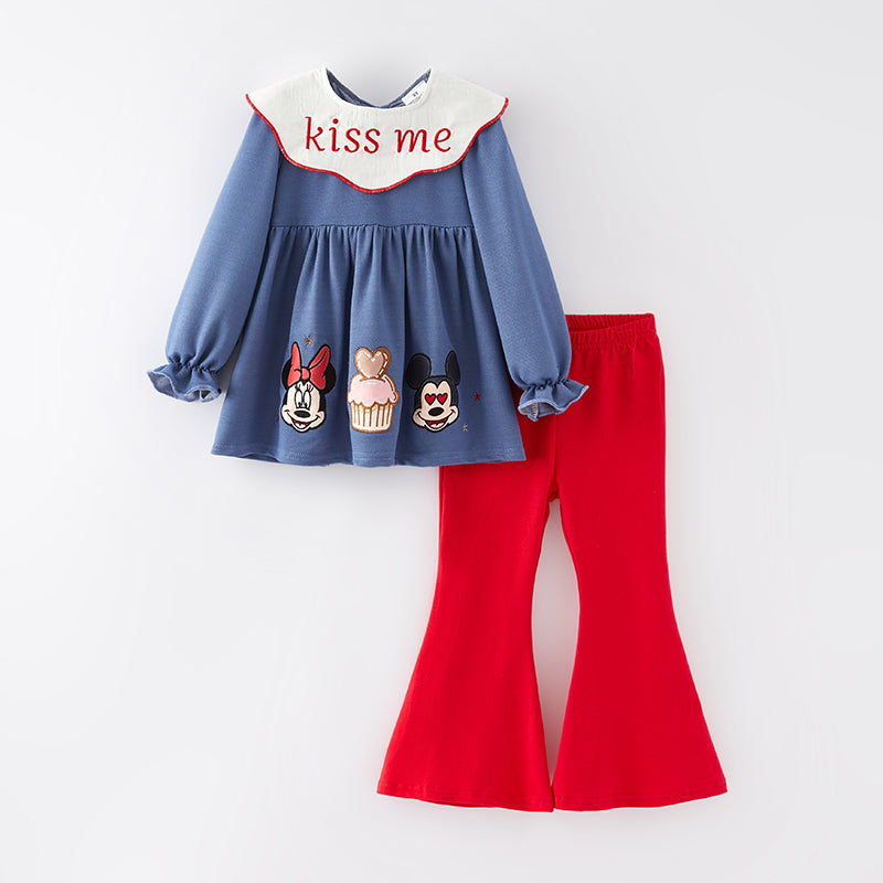 (In Stock)Girls Valentine's Day Cartoon Applique Outfit Set