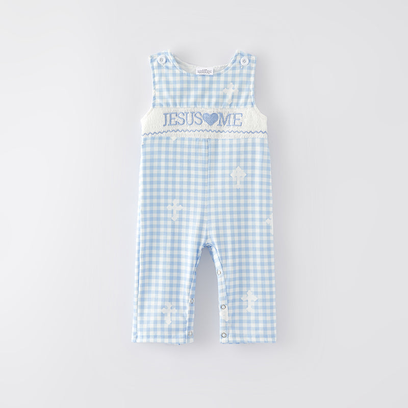 (In Stock E31-2-1)Baby Boys Easter Embroidery Smocked Romper