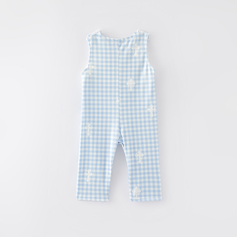 (In Stock E31-2-1)Baby Boys Easter Embroidery Smocked Romper