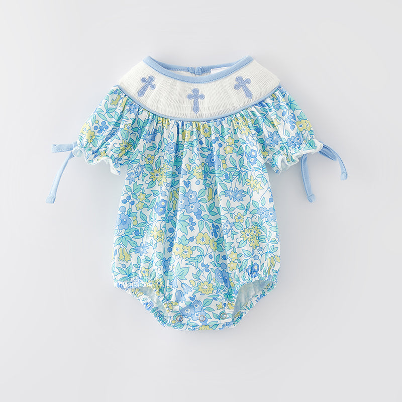 (In Stock E31-2-1)Baby Girls Easter Embroidery Smocked Romper