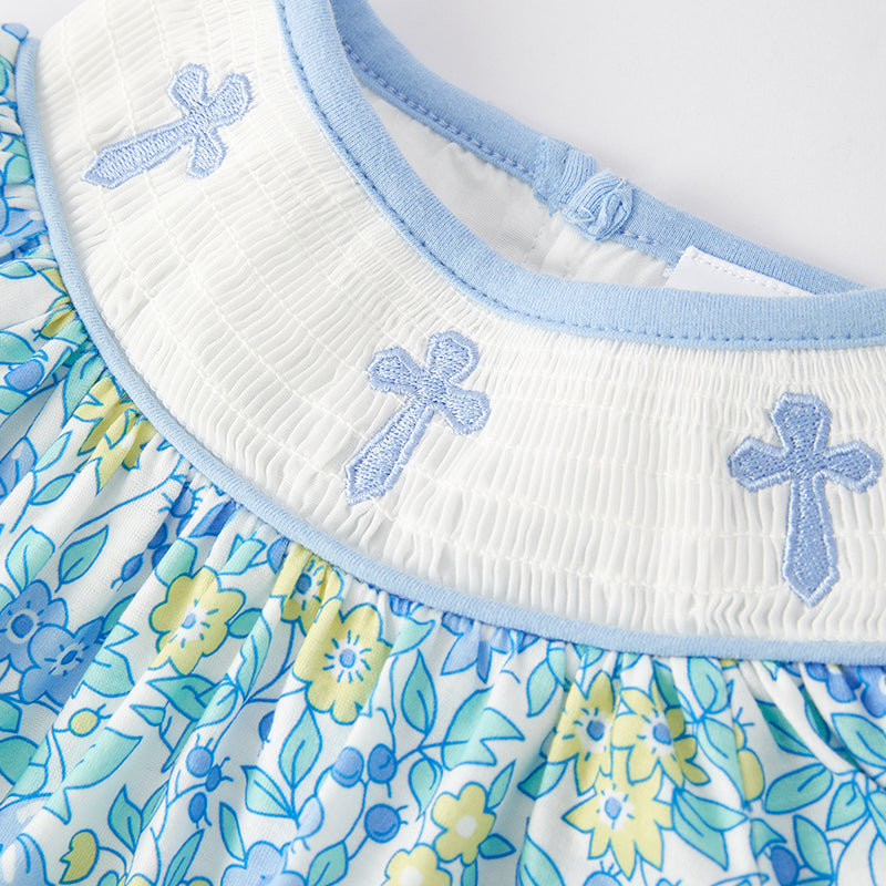 (In Stock E31-2-1)Baby Girls Easter Embroidery Smocked Romper