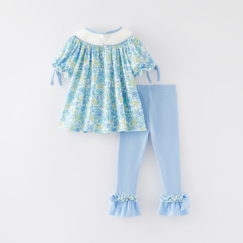 (In Stock E31-3-1)Girls Easter Embroidery Smocked Outfit Set