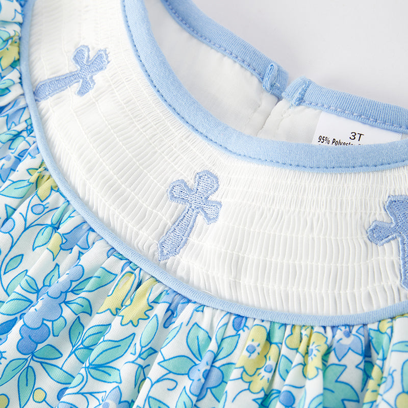 (In Stock E31-3-1)Girls Easter Embroidery Smocked Outfit Set